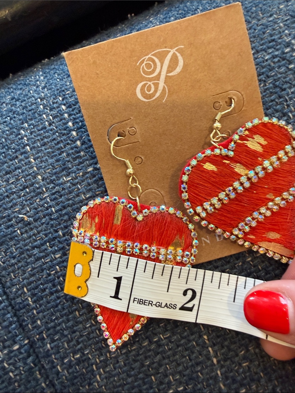 Plunder Red and Gold Tone Heart Statement Earrings - Picture 3 of 4